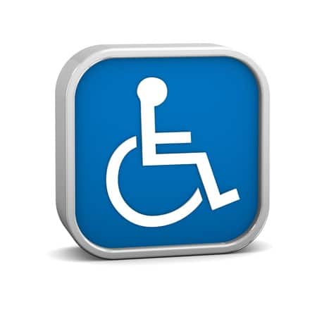 dark blue accessibility sign on a white background