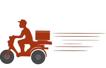 icon illustration of a delivery guy driving a motorcycle