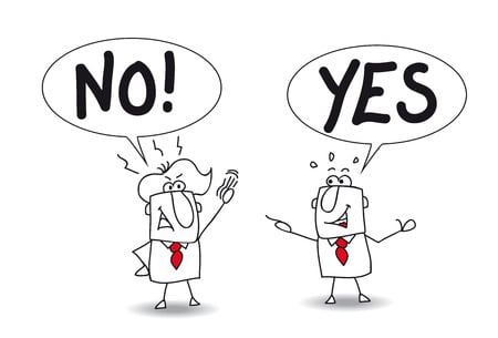 Illustration of one person says Yes! and one person saying No!