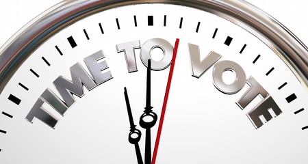 time to vote deomocracy election clock words